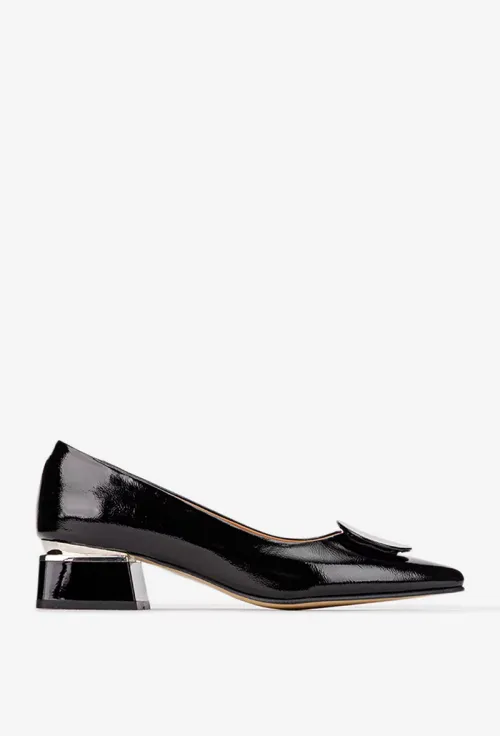 Pantofi dama NUR din piele lacuita neagra cu ornament picture - 2