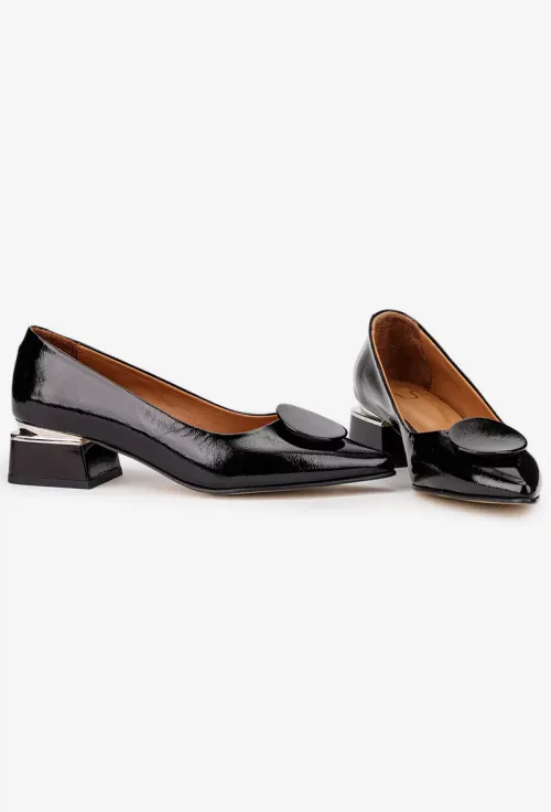Pantofi dama NUR din piele lacuita neagra cu ornament picture - 6