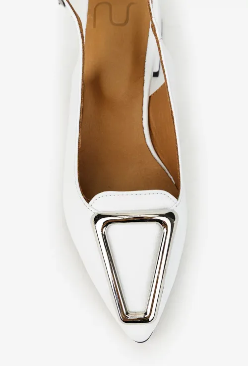 Pantofi dama NUR din piele naturala alba cu ornament picture - 7