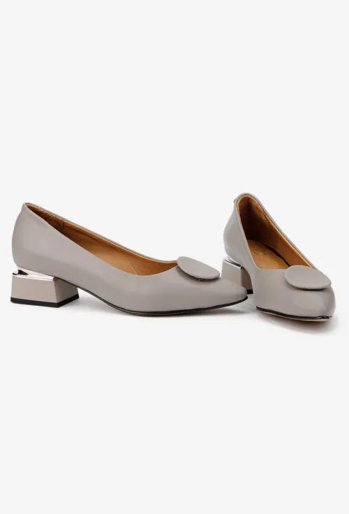 Pantofi dama NUR din piele naturala taupe cu ornament picture - 6