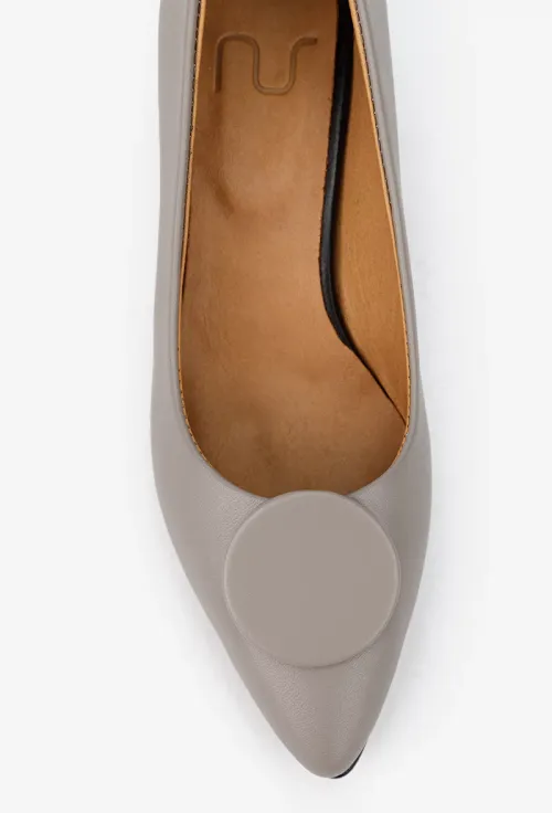 Pantofi dama NUR din piele naturala taupe cu ornament picture - 7