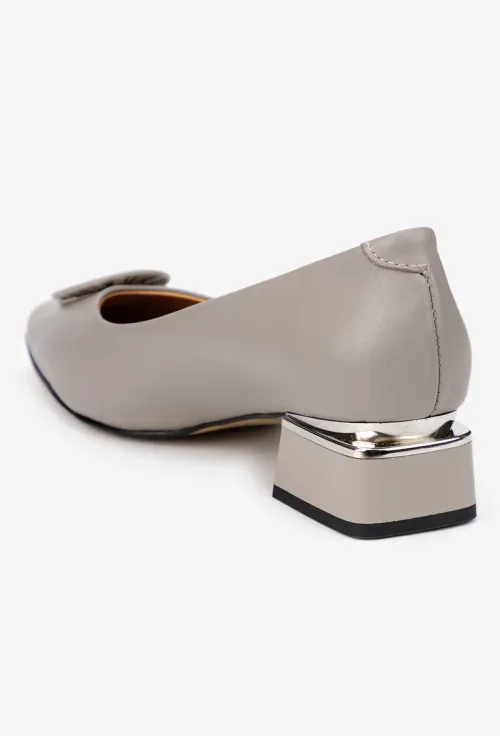 Pantofi dama NUR din piele naturala taupe cu ornament picture - 4