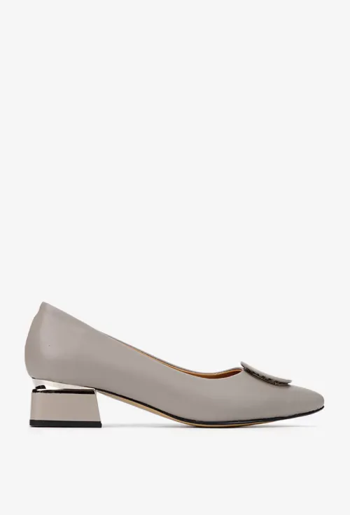 Pantofi dama NUR din piele naturala taupe cu ornament picture - 3