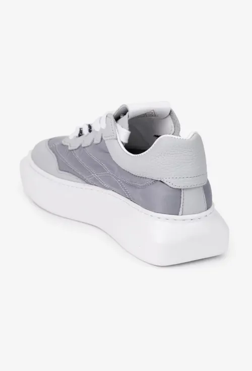 Pantofi dama NUR gri cu alb din material textil si piele texturata picture - 4