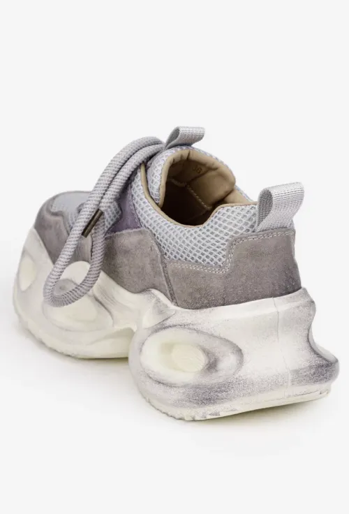 Pantofi dama NUR gri cu mov din piele intoarsa si material textil picture - 4