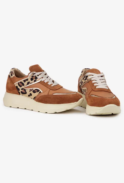 Pantofi dama NUR maro din piele cu detalii animal print picture - 7