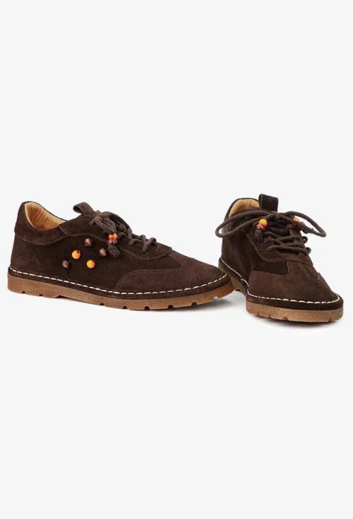 Pantofi dama NUR maro din piele intoarsa cu ornamente picture - 6