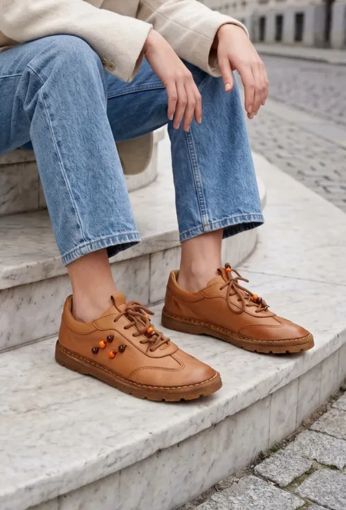 Pantofi dama NUR maro din piele naturala cu ornamente picture - 3
