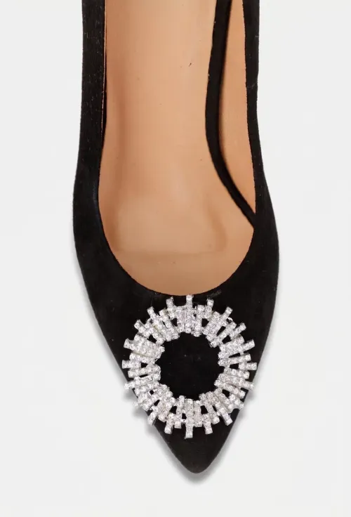Pantofi dama NUR negri din piele intoarsa cu ornament picture - 8