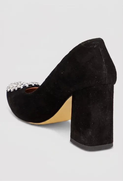 Pantofi dama NUR negri din piele intoarsa cu ornament picture - 5