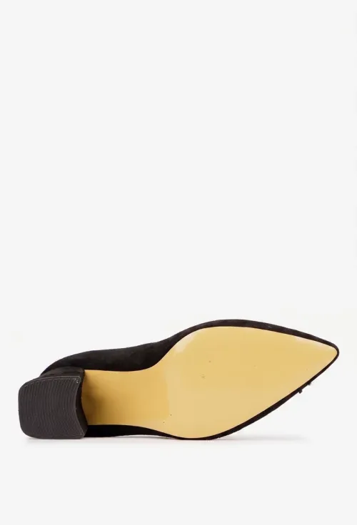 Pantofi dama NUR negri din piele intoarsa cu ornament picture - 6