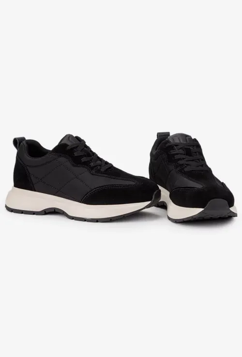 Pantofi dama NUR negri din piele intoarsa si material textil picture - 9