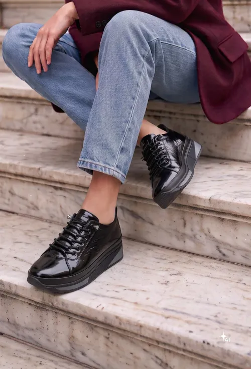 Pantofi dama NUR negri din piele lacuita picture - 2