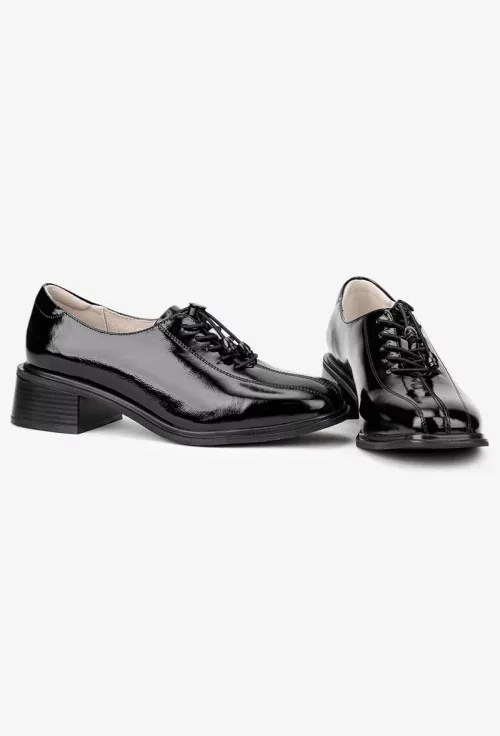 Pantofi dama NUR negri din piele lacuita cu siret elastic picture - 8