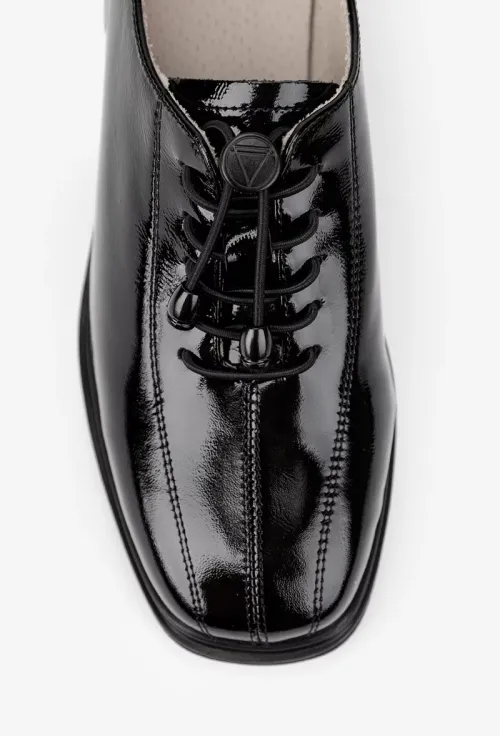 Pantofi dama NUR negri din piele lacuita cu siret elastic picture - 9
