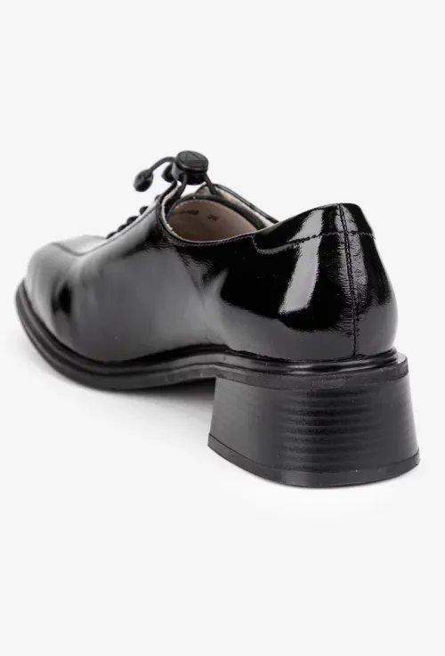 Pantofi dama NUR negri din piele lacuita cu siret elastic picture - 5