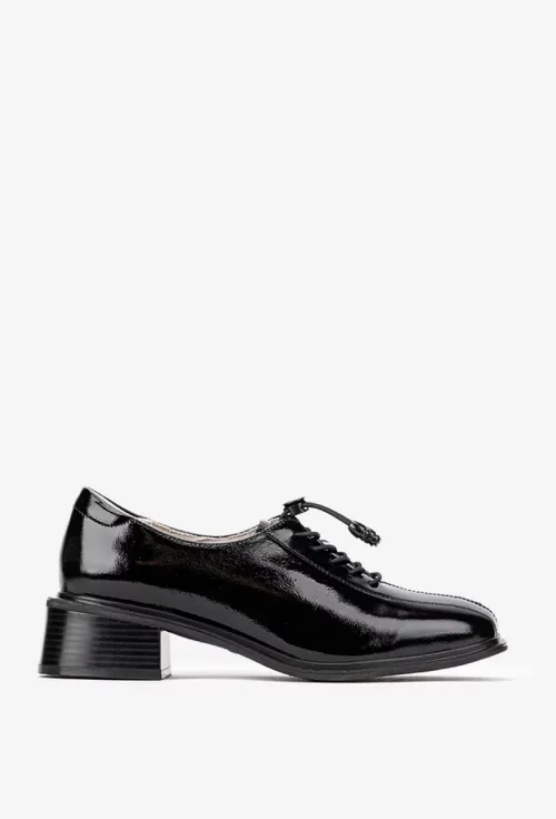 Pantofi dama NUR negri din piele lacuita cu siret elastic picture - 2