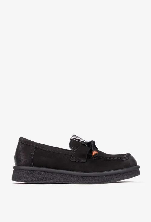 Pantofi dama NUR negri din piele nabuc cu ornament picture - 3