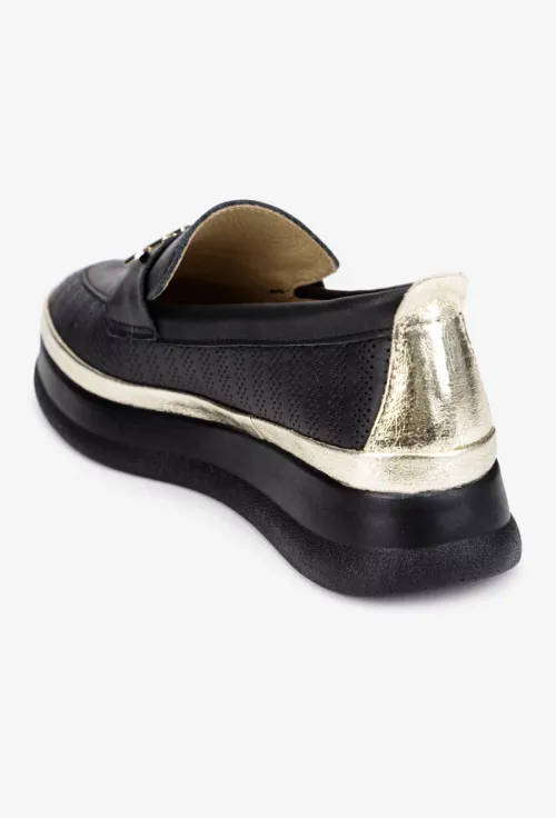 Pantofi dama NUR negri din piele perforata cu ornament picture - 3