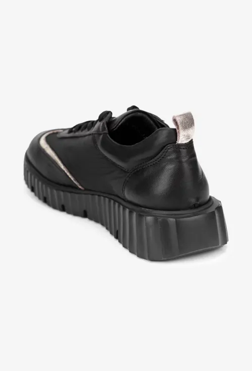 Pantofi dama NUR negri din piele si material textil picture - 4