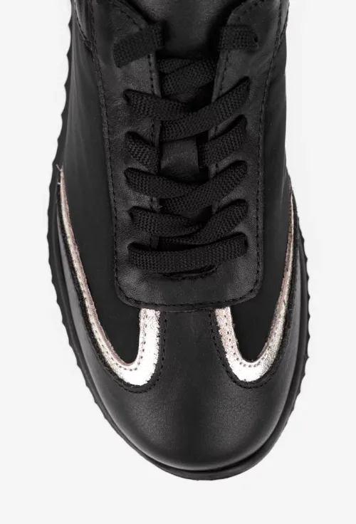 Pantofi dama NUR negri din piele si material textil picture - 7