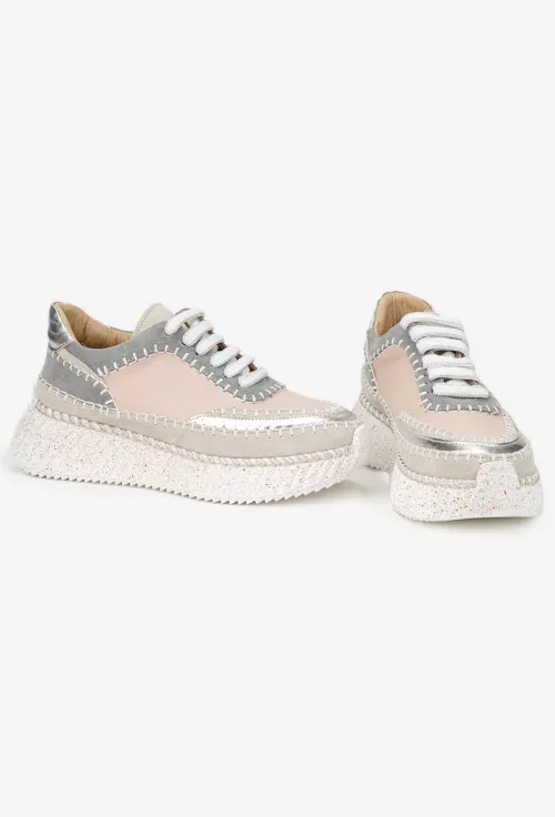Pantofi dama NUR roz cu gri din piele picture - 7