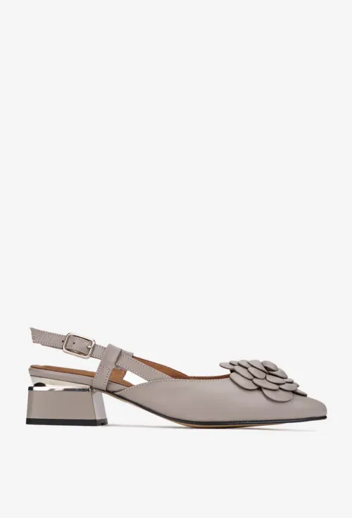 Pantofi dama NUR taupe din piele cu ornament floare picture - 4