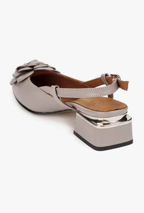 Pantofi dama NUR taupe din piele cu ornament floare picture - 5