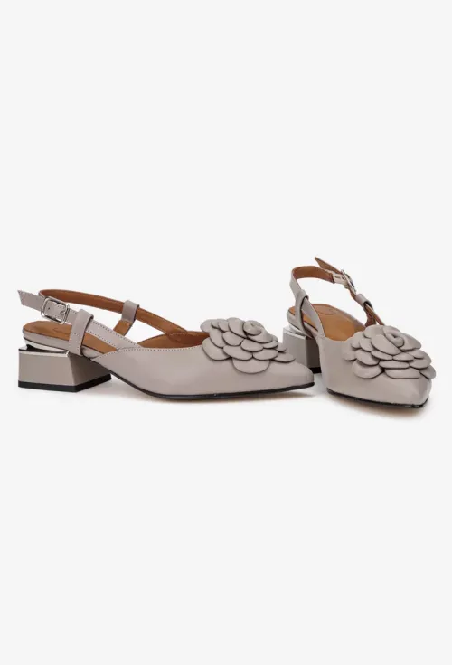 Pantofi dama NUR taupe din piele cu ornament floare picture - 7