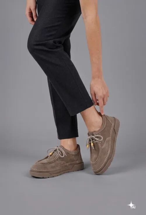 Pantofi dama NUR taupe din piele intoarsa picture - 2