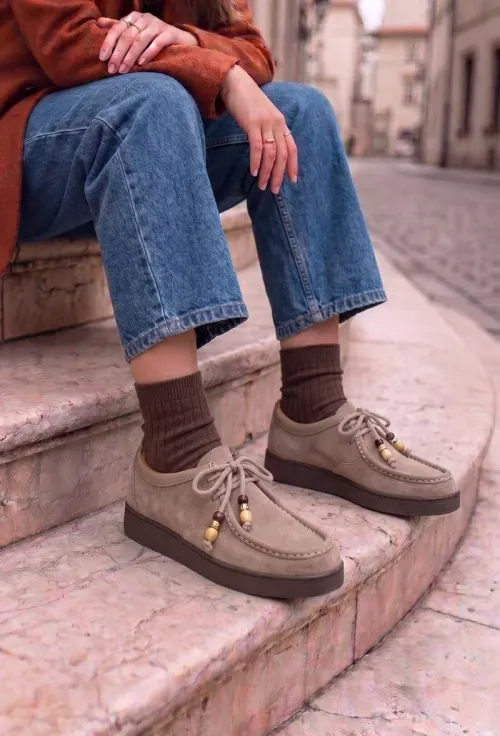Pantofi dama NUR taupe din piele intoarsa picture - 2