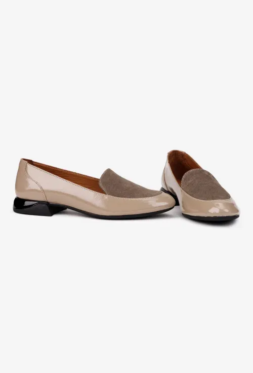 Pantofi dama NUR taupe din piele lacuita cu insertii piele intoarsa picture - 5