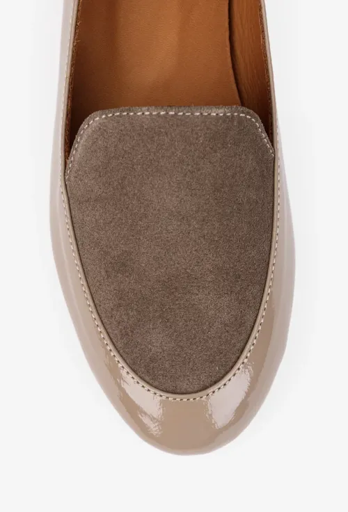 Pantofi dama NUR taupe din piele lacuita cu insertii piele intoarsa picture - 6