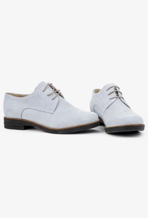 Pantofi dama Oxford bleu din piele intoarsa picture - 7