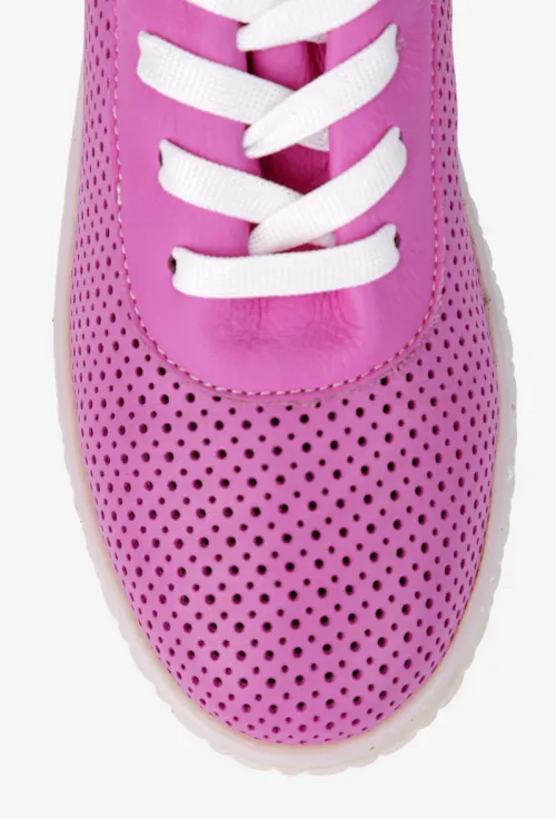 Pantofi dama roz din piele naturala cu siret picture - 6