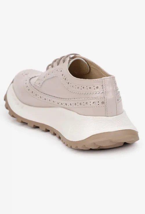 Pantofi dama roz pudra din piele naturala cu aspect perforat picture - 4