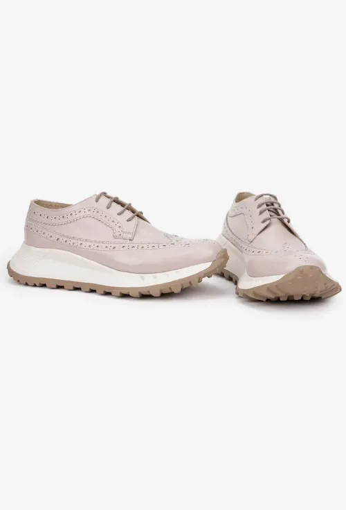 Pantofi dama roz pudra din piele naturala cu aspect perforat picture - 6