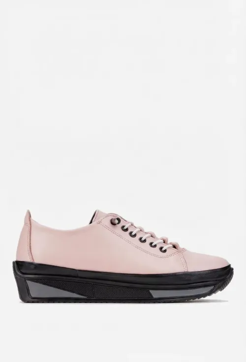 Pantofi dama roz pudra din piele naturala cu siret elastic picture - 3
