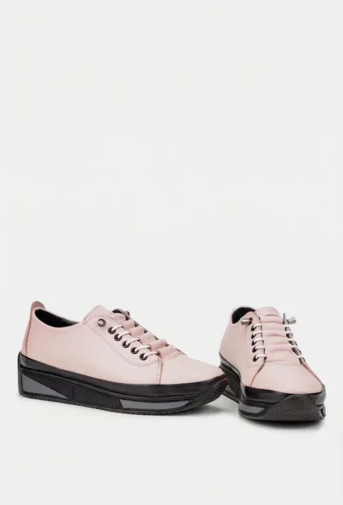 Pantofi dama roz pudra din piele naturala cu siret elastic picture - 6