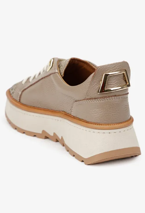 Pantofi dama taupe din piele cu imprimeu si ornament picture - 5