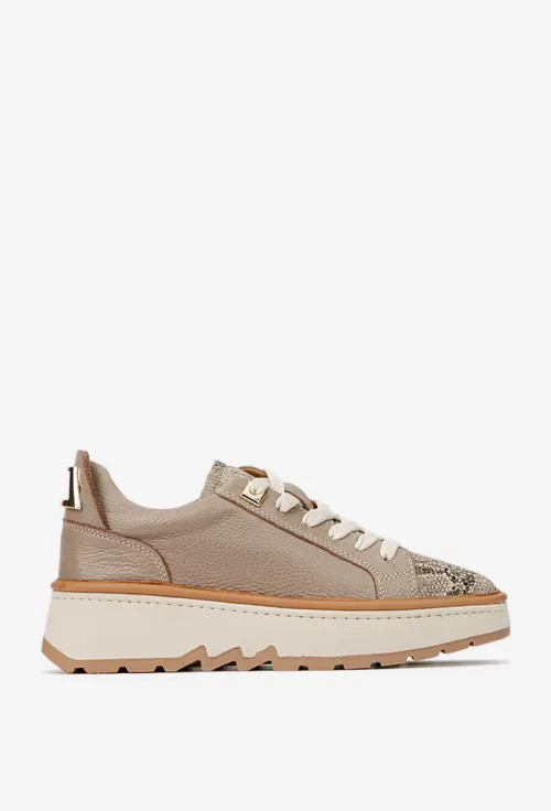 Pantofi dama taupe din piele cu imprimeu si ornament picture - 4