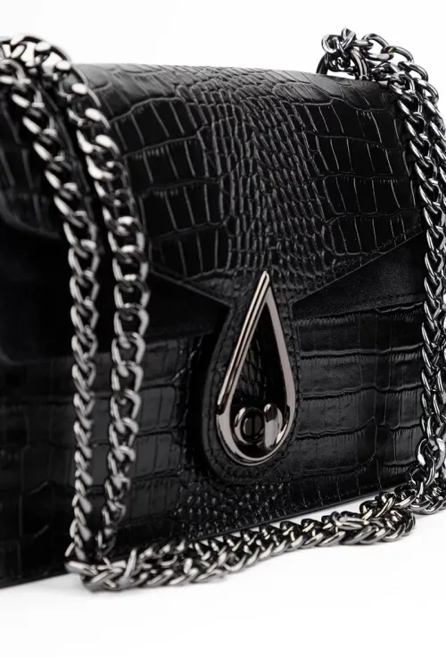 Poseta dama neagra din piele croco picture - 3