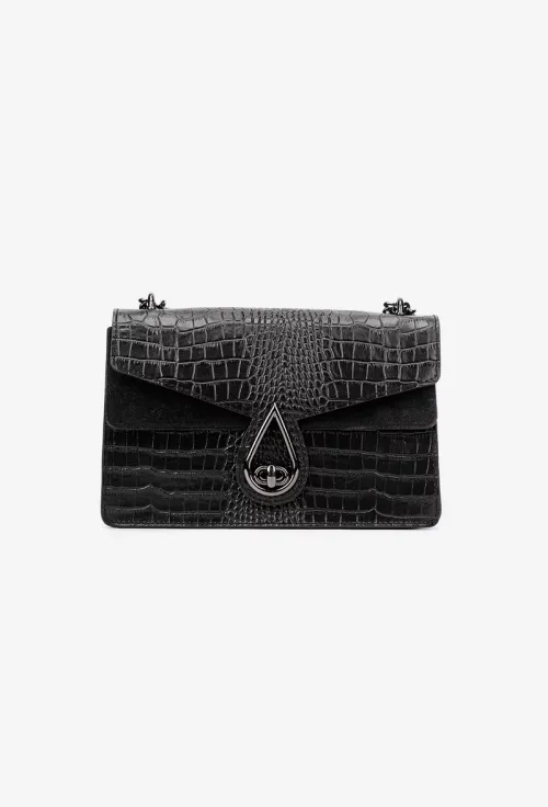 Poseta dama neagra din piele croco picture - 2