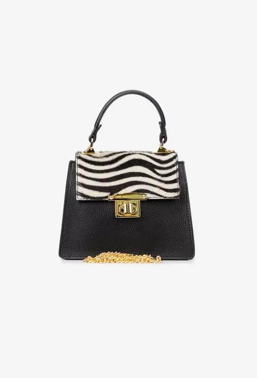 Poseta dama neagra din piele texturata cu detalii zebra picture - 5