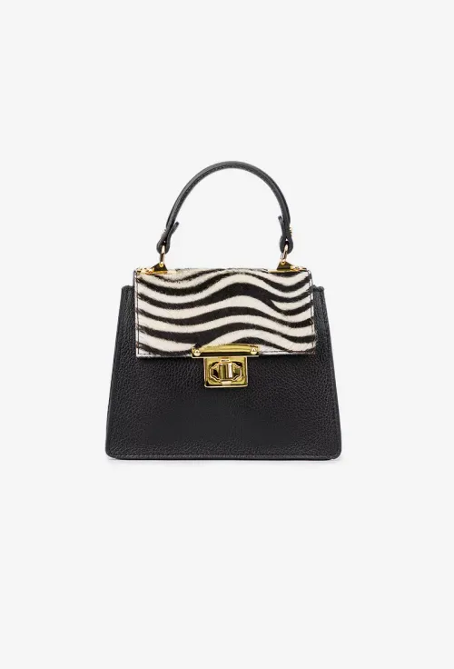Poseta dama neagra din piele texturata cu detalii zebra picture - 2