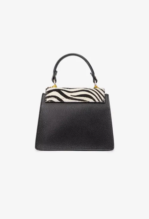 Poseta dama neagra din piele texturata cu detalii zebra picture - 4
