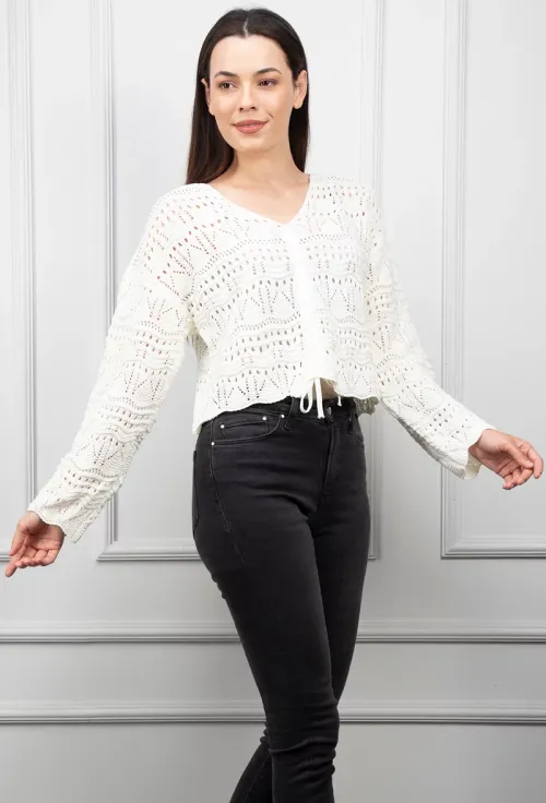 Pulover alb cu model perforat picture - 3