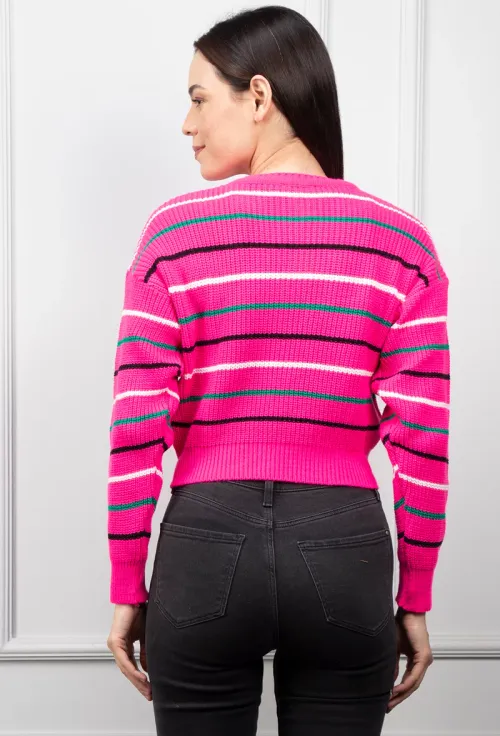 Pulover fuchsia cu dungi colorate picture - 2
