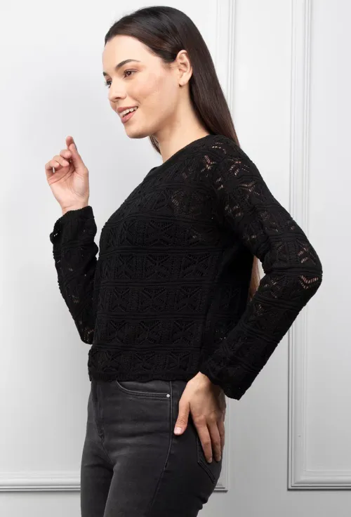 Pulover negru cu model picture - 4