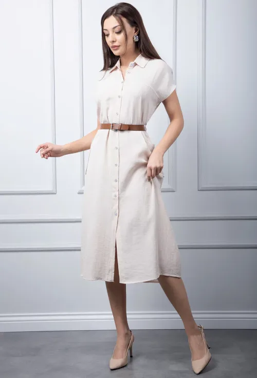 Rochie bej cu inchidere nasturi picture - 3